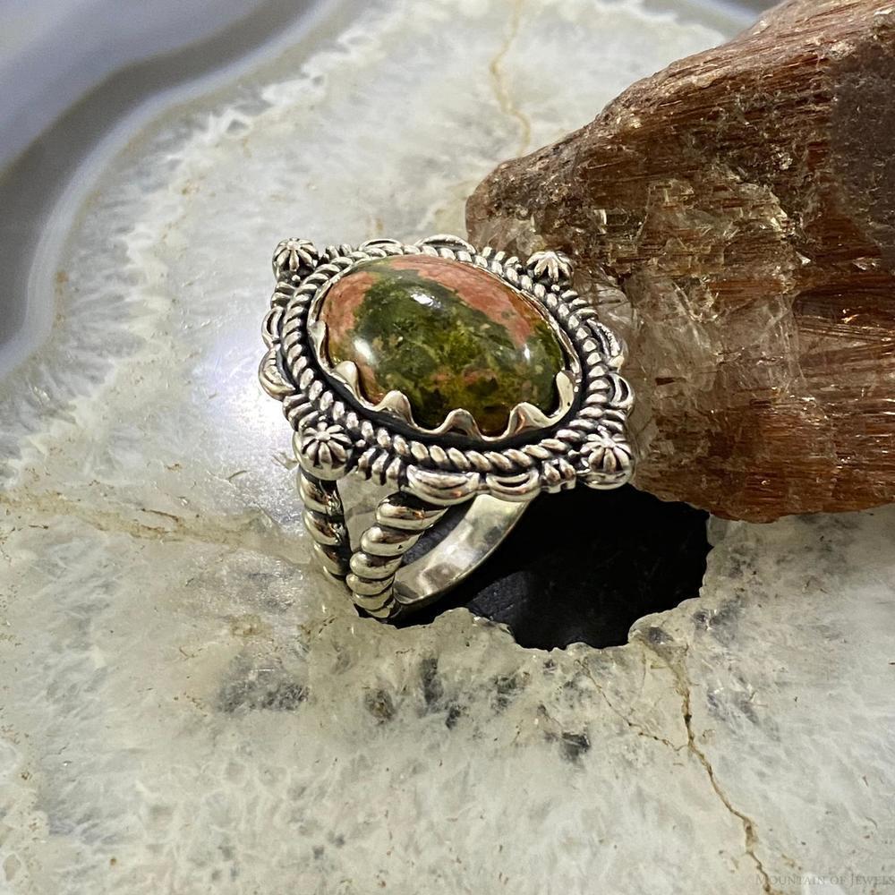 Carolyn Pollack Sterling Silver Oval Unakite Decorated Ring Size 8.5 For Women - Picture 3 of 10